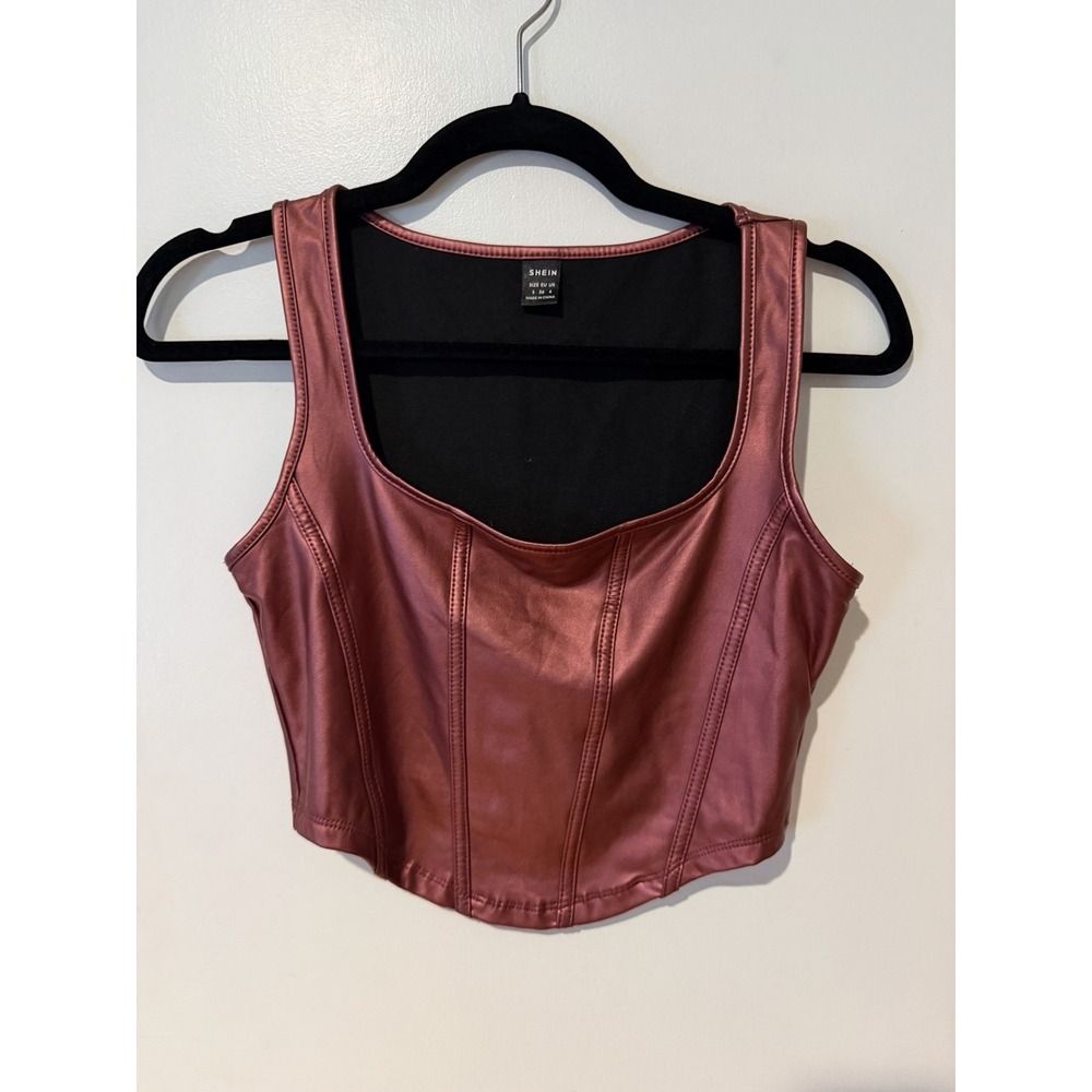 Shein Women's Size Small Dark Pink Metallic Wireless Bustier Cropped Sleeveless